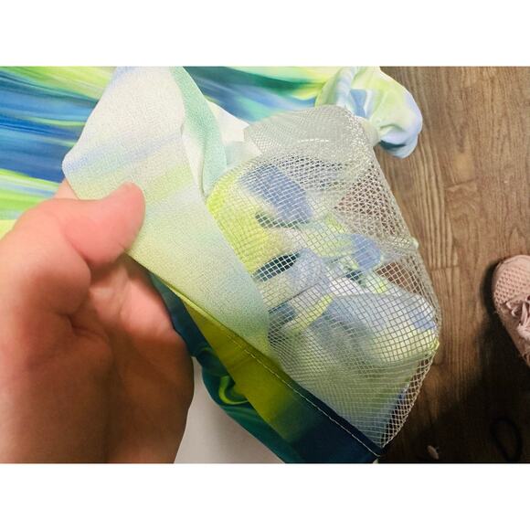 ONE33 SOCIAL Green Blue Watercolor Abstract Halter Neck Tie Dye Dress Gown SZ 4 - Picture 9 of 16